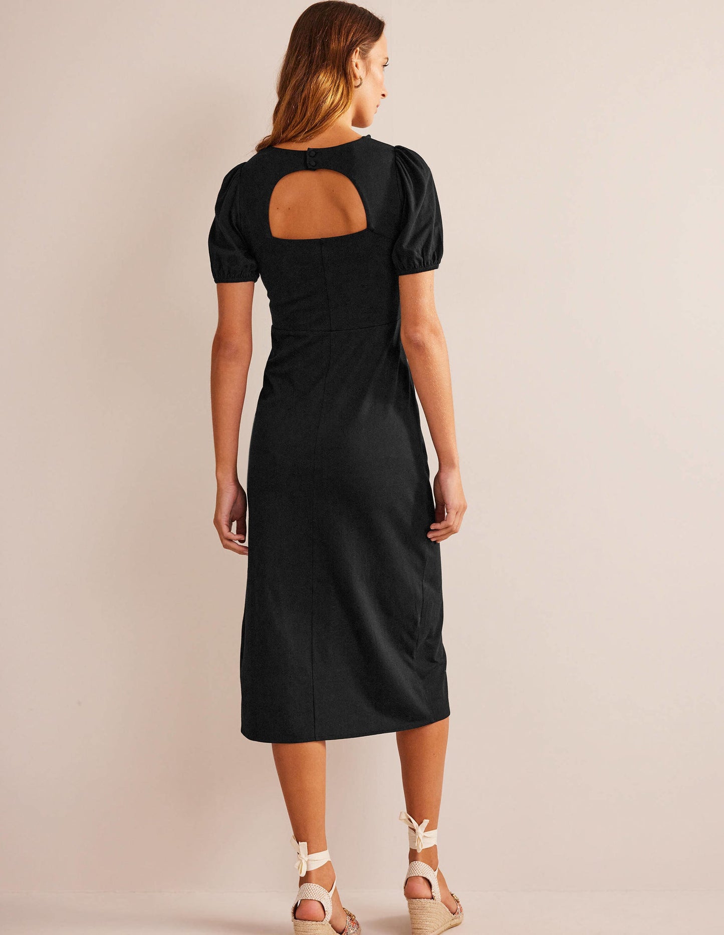 Back Detail Jersey Midi Dress-Black