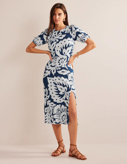 Back Detail Jersey Midi Dress-Sapphire, Oak Terrace-1