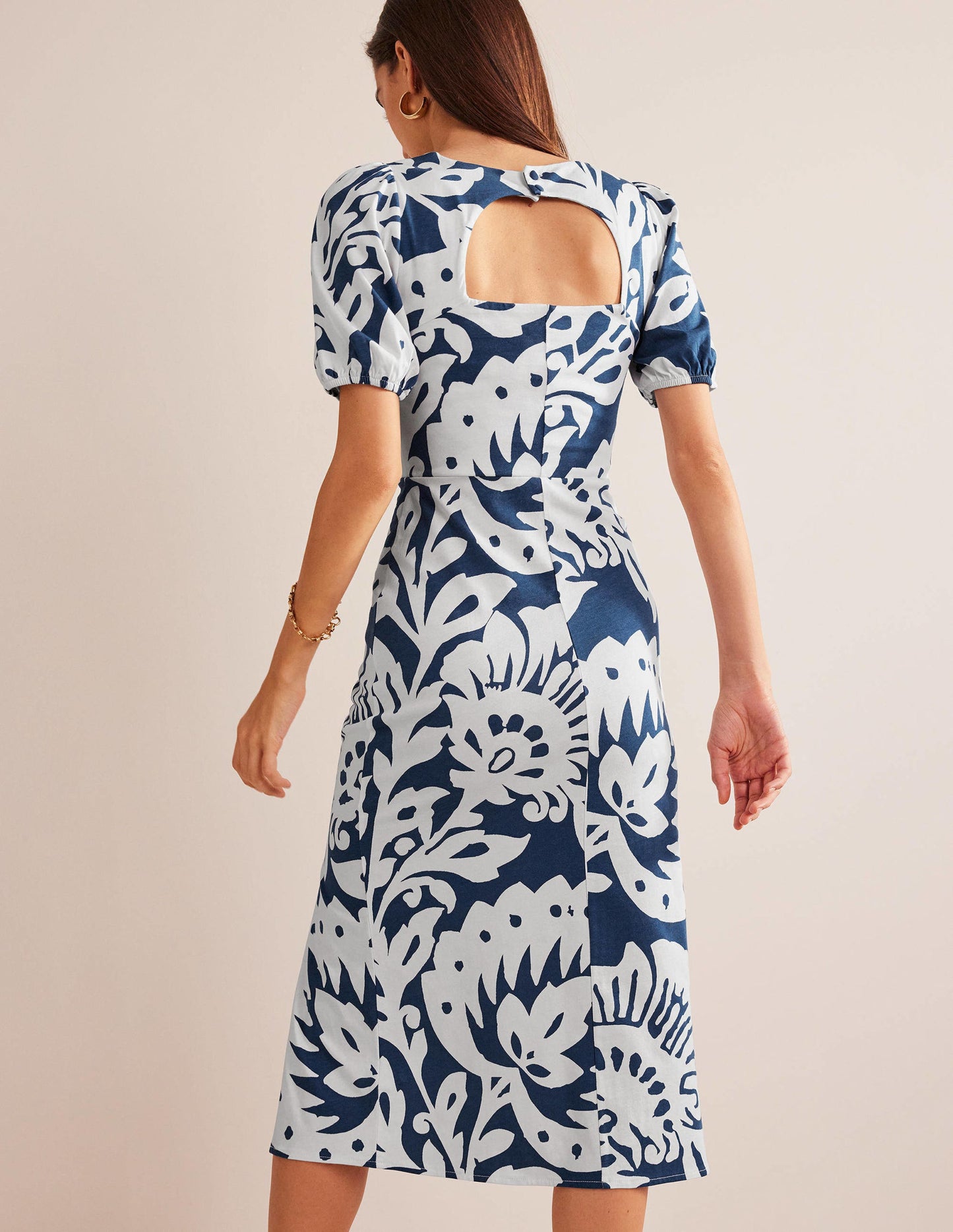 Back Detail Jersey Midi Dress-Sapphire, Oak Terrace
