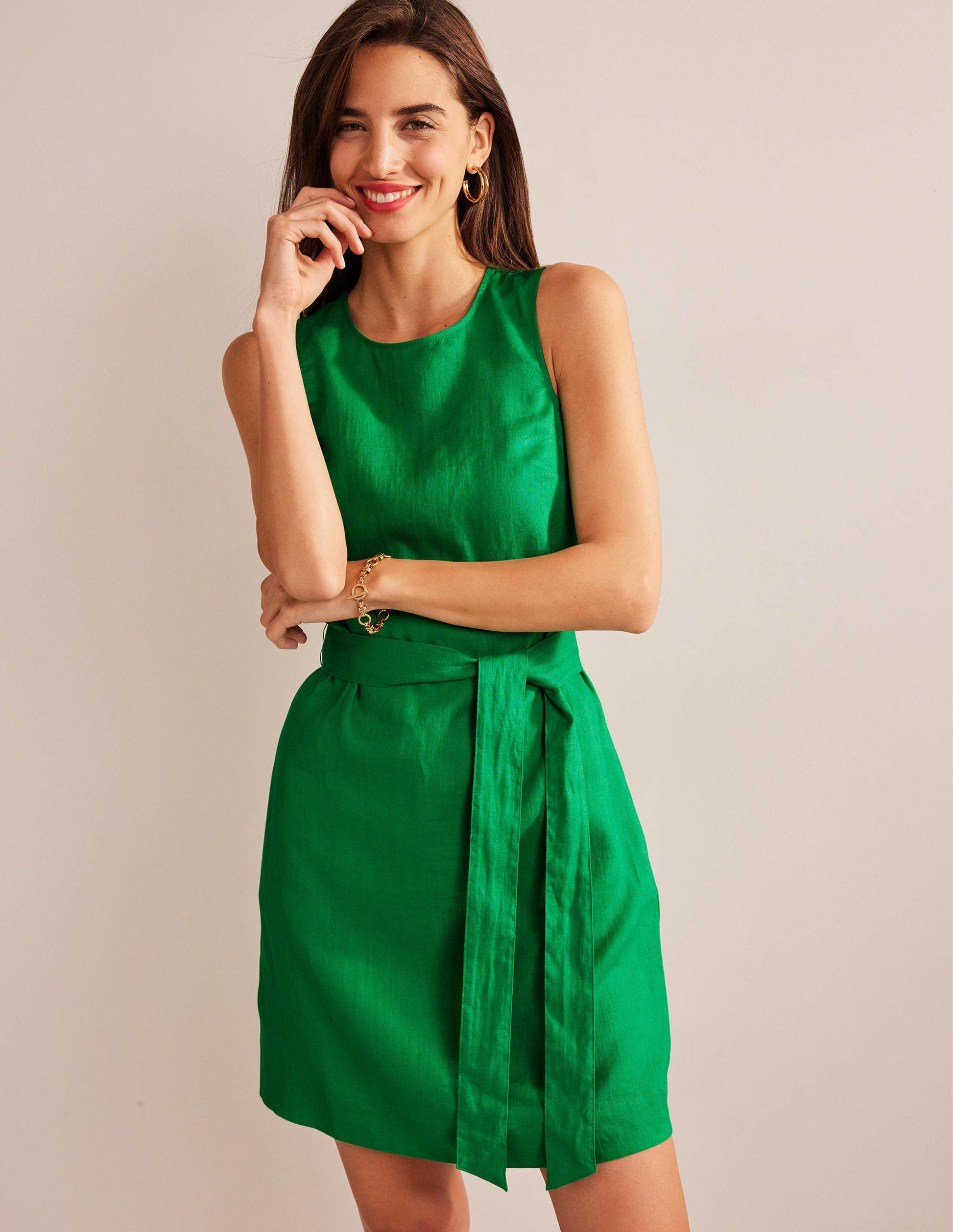 Sleeveless Linen Dress-Rich Emerald-1