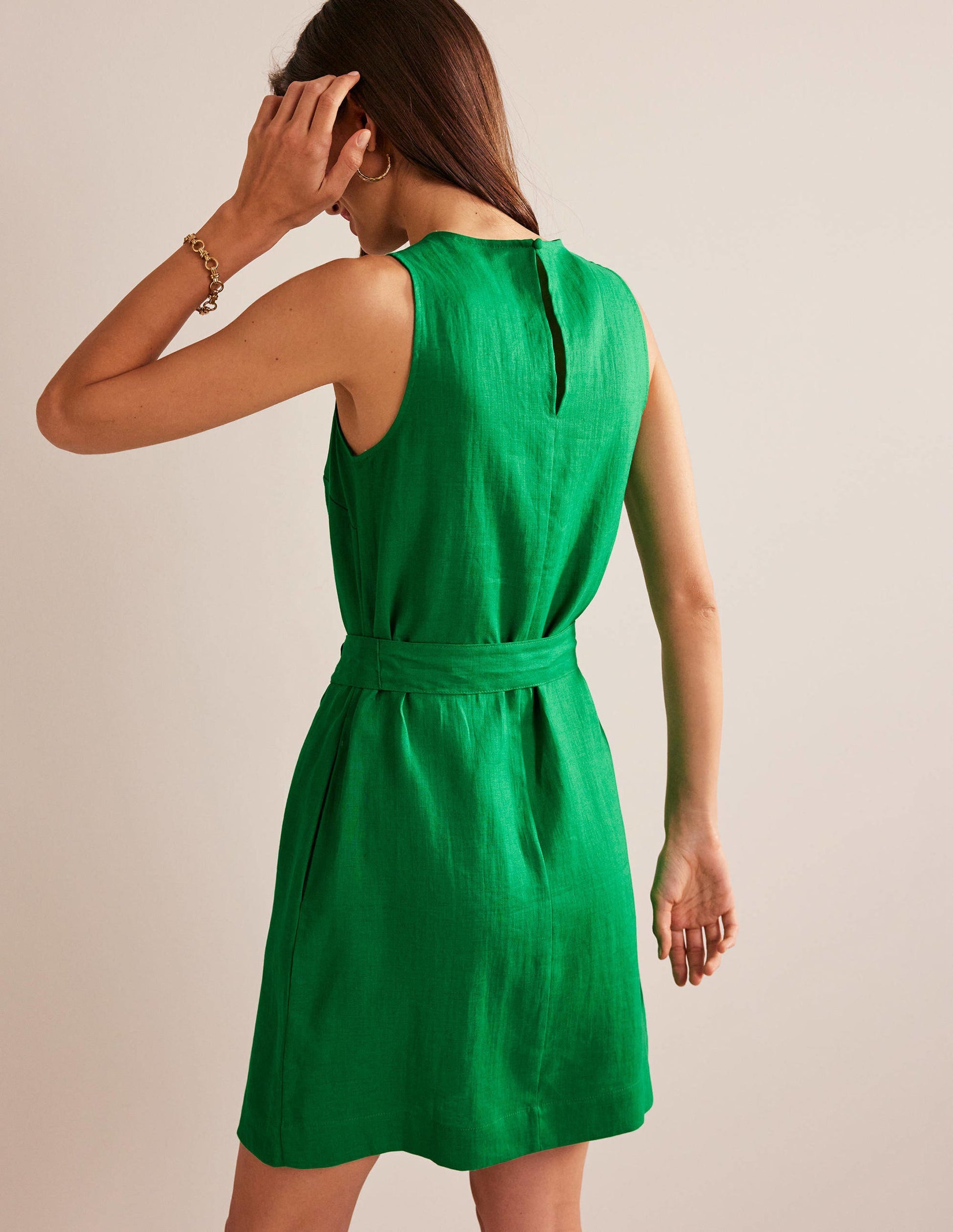 Sleeveless Linen Dress-Rich Emerald-3
