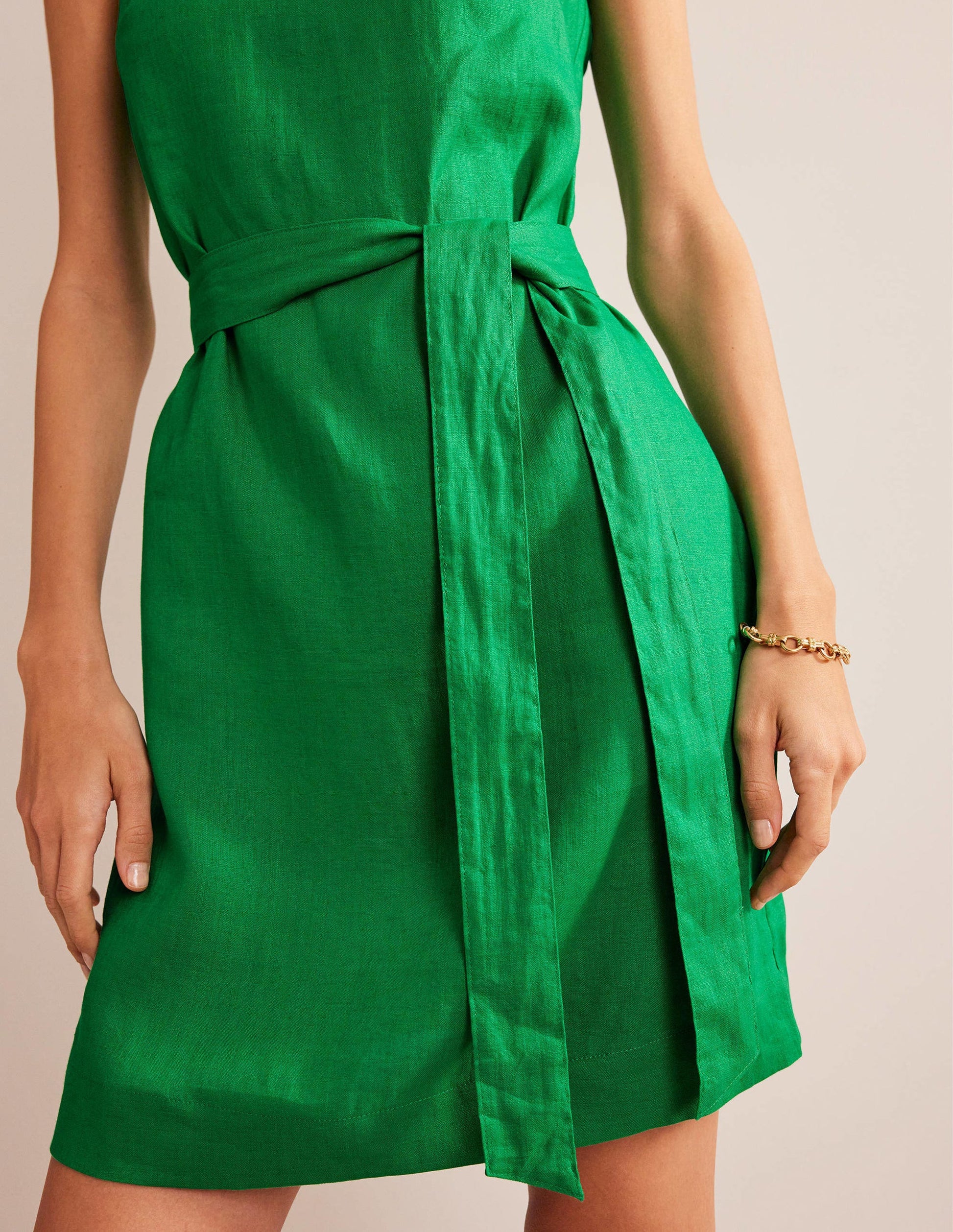 Sleeveless Linen Dress-Rich Emerald-4