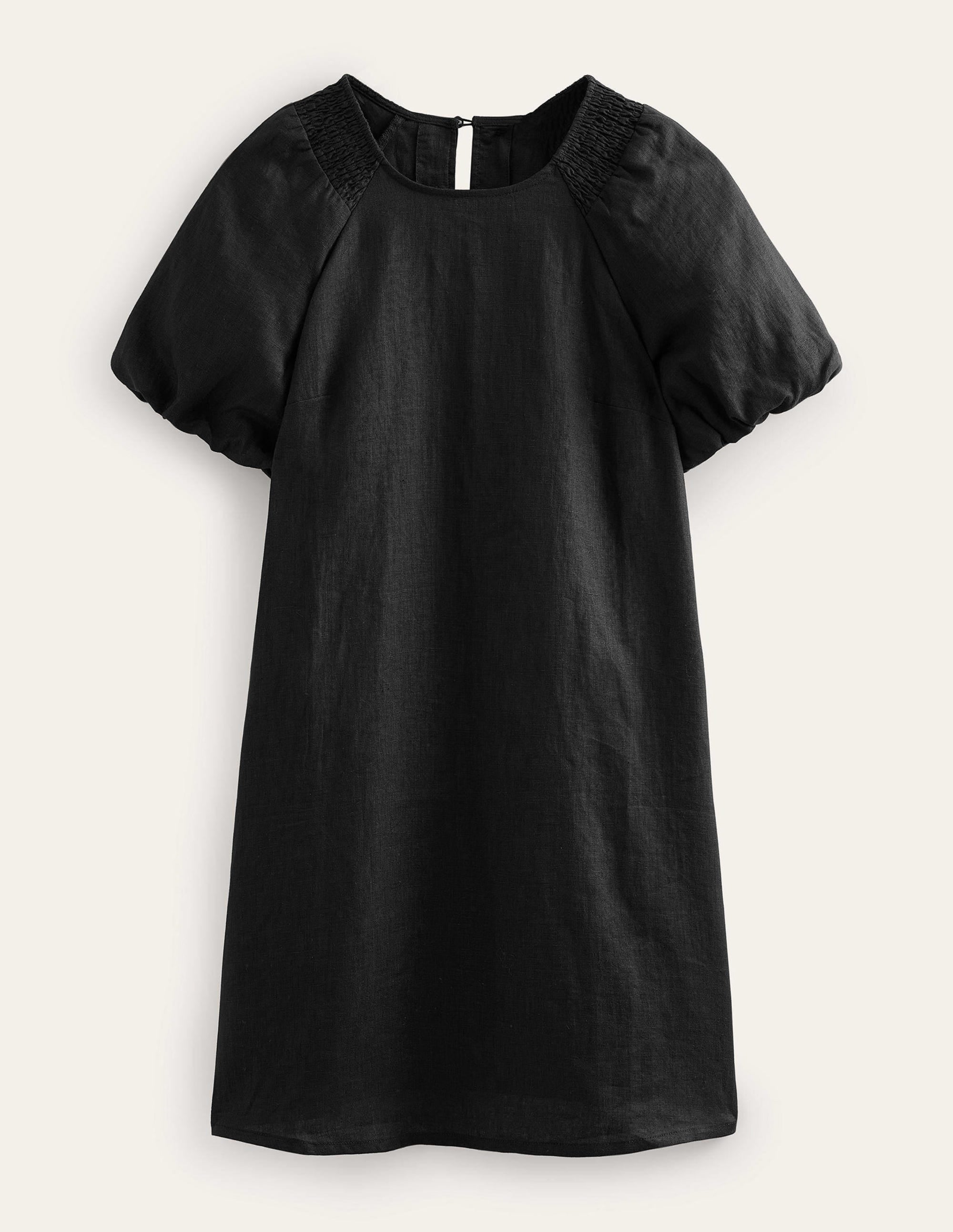 Sleeve Detail Linen Mini Dress-Black - Image 5