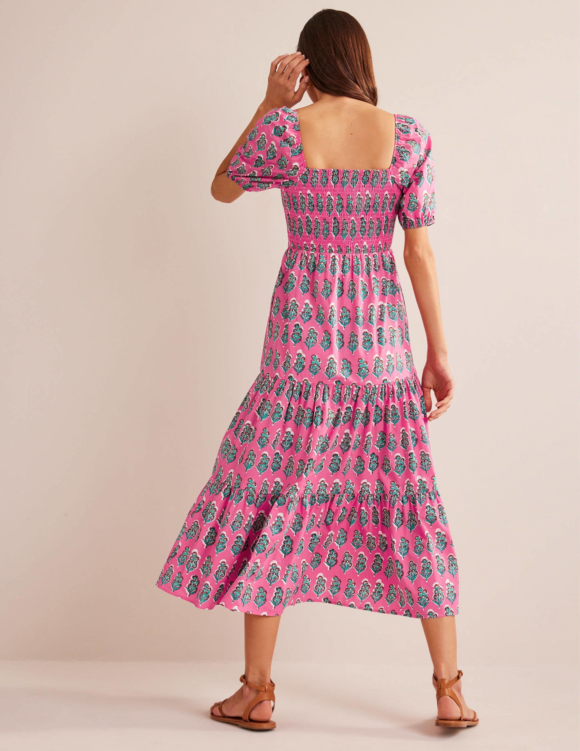 Smocked Bodice Maxi Dress-Festival Pink, Artisan Bloom - Image 4