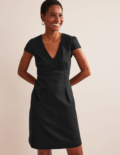 Seersucker Jersey Tea Dress-Black-1
