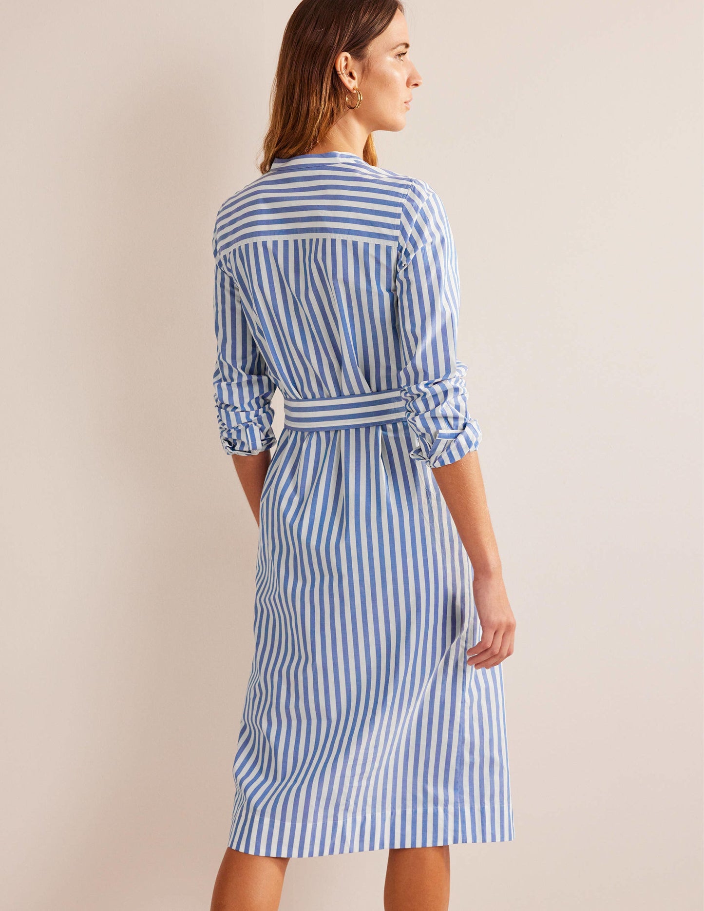 Cotton Belted Shirt Dress-Sapphire and Ivory Stripe