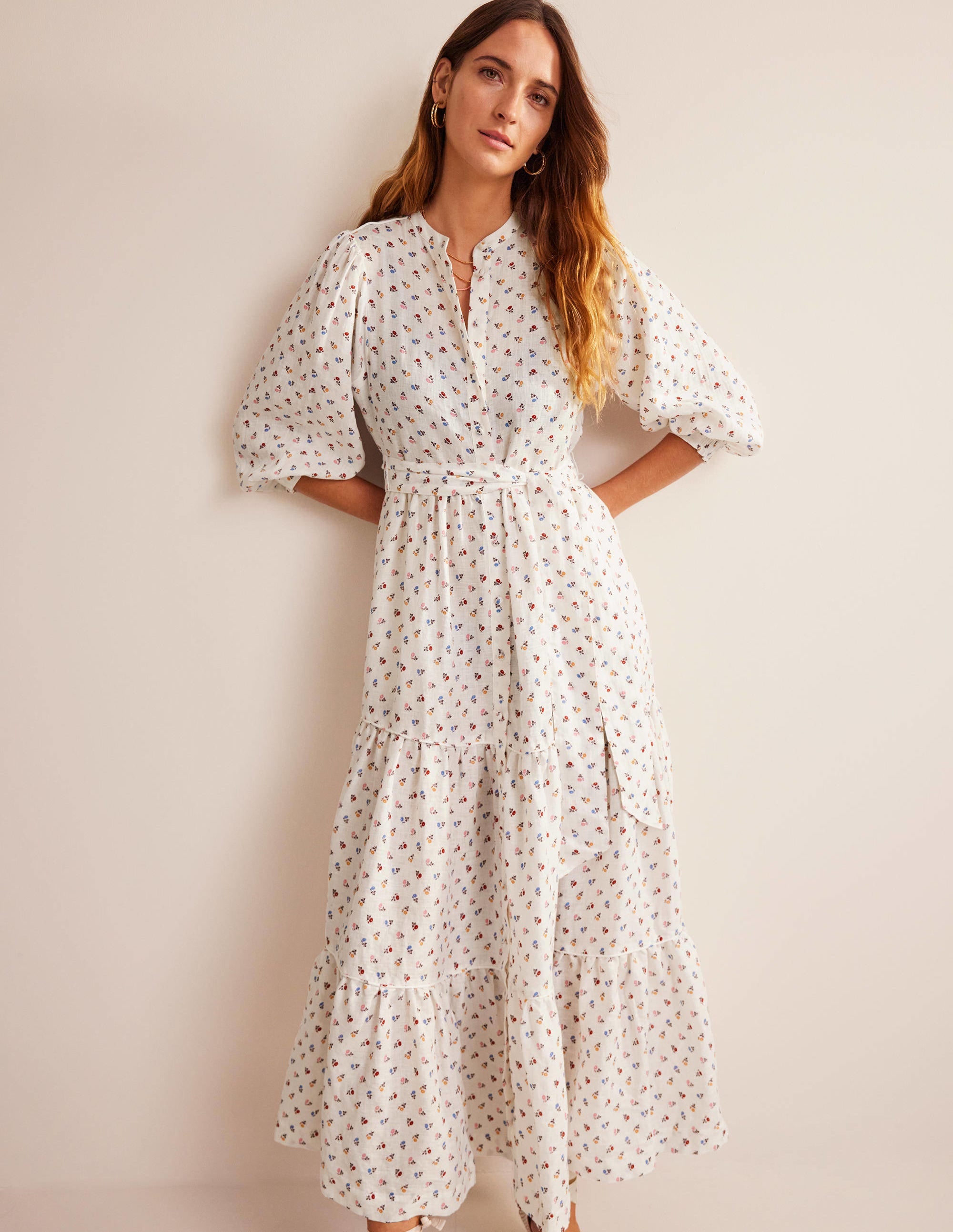 Remix Linen Maxi Dress-Ivory, Sweet Daisy - Image 1