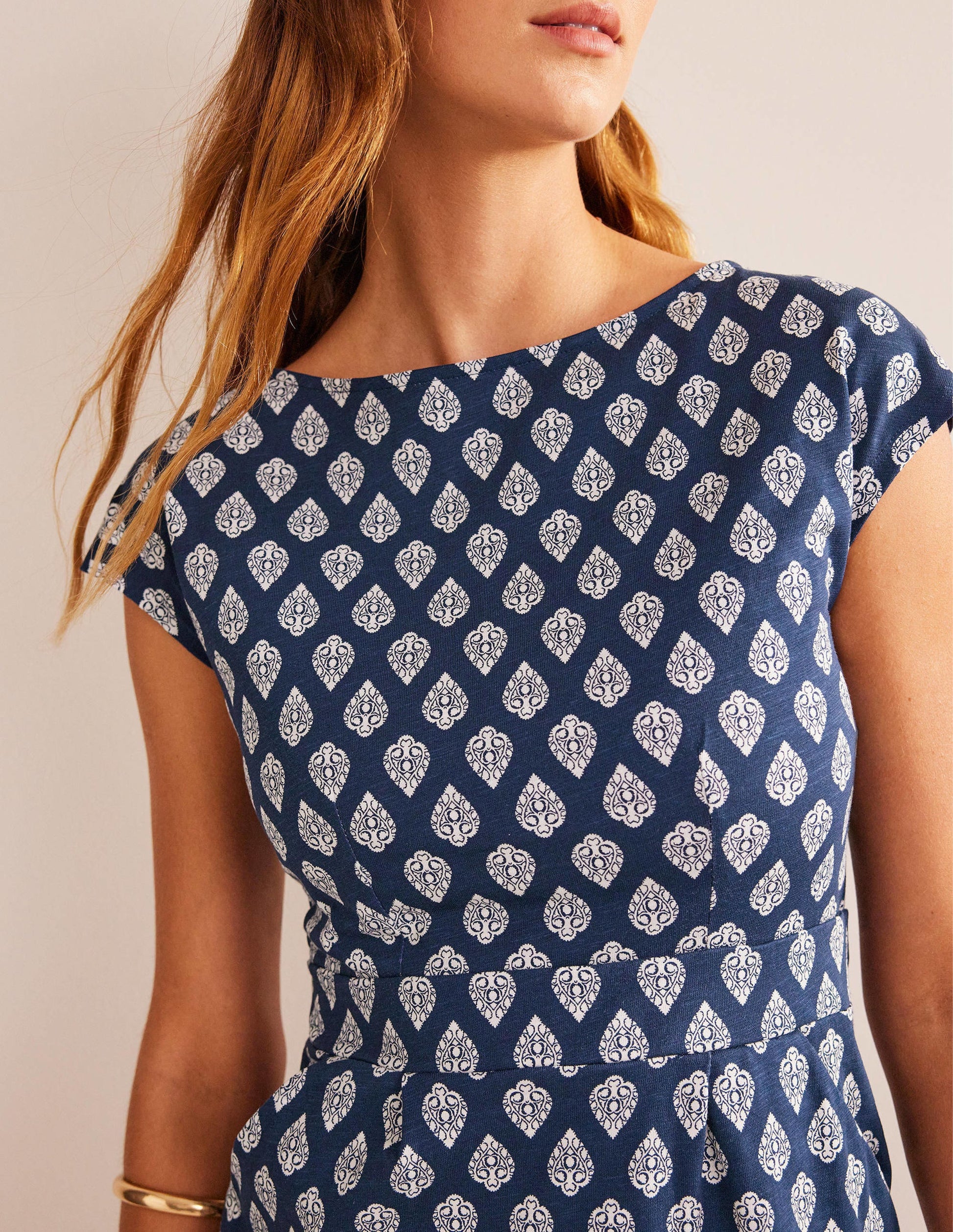 Florrie Jersey Dress-French Navy, Jasmine Bud-2