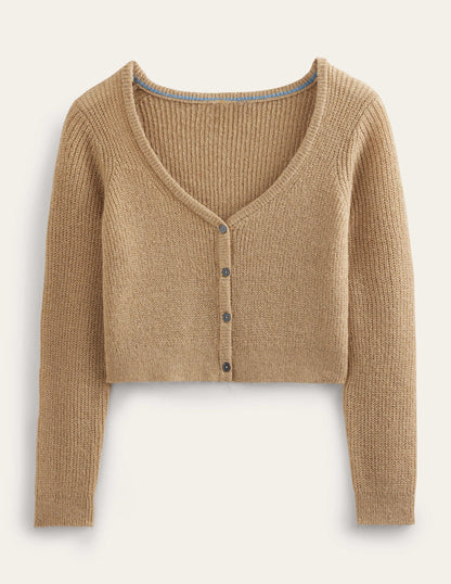 Cropped Fluffy Cardigan-Sparkle Camel Melange-4