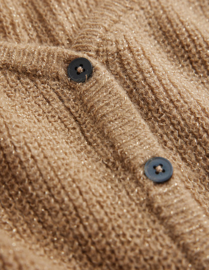 Cropped Fluffy Cardigan-Sparkle Camel Melange-5