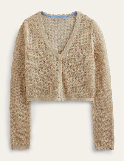 Pointelle Cropped Cardigan-Gold Sparkle-5