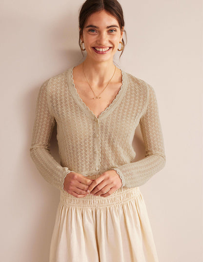 Pointelle Cropped Cardigan-Gold Sparkle-1