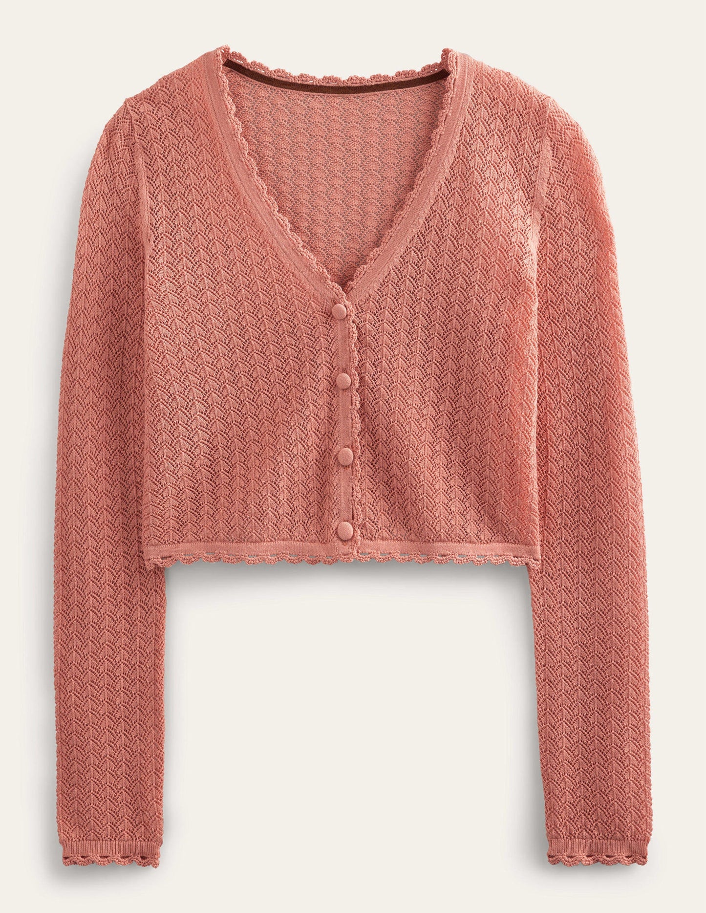 Pointelle Cropped Cardigan-Rose Pink