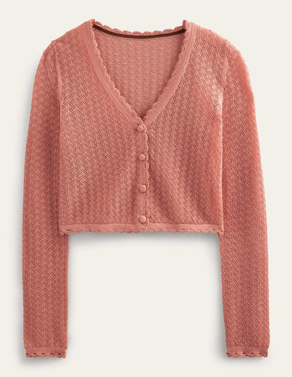 Pointelle Cropped Cardigan-Rose Pink-5