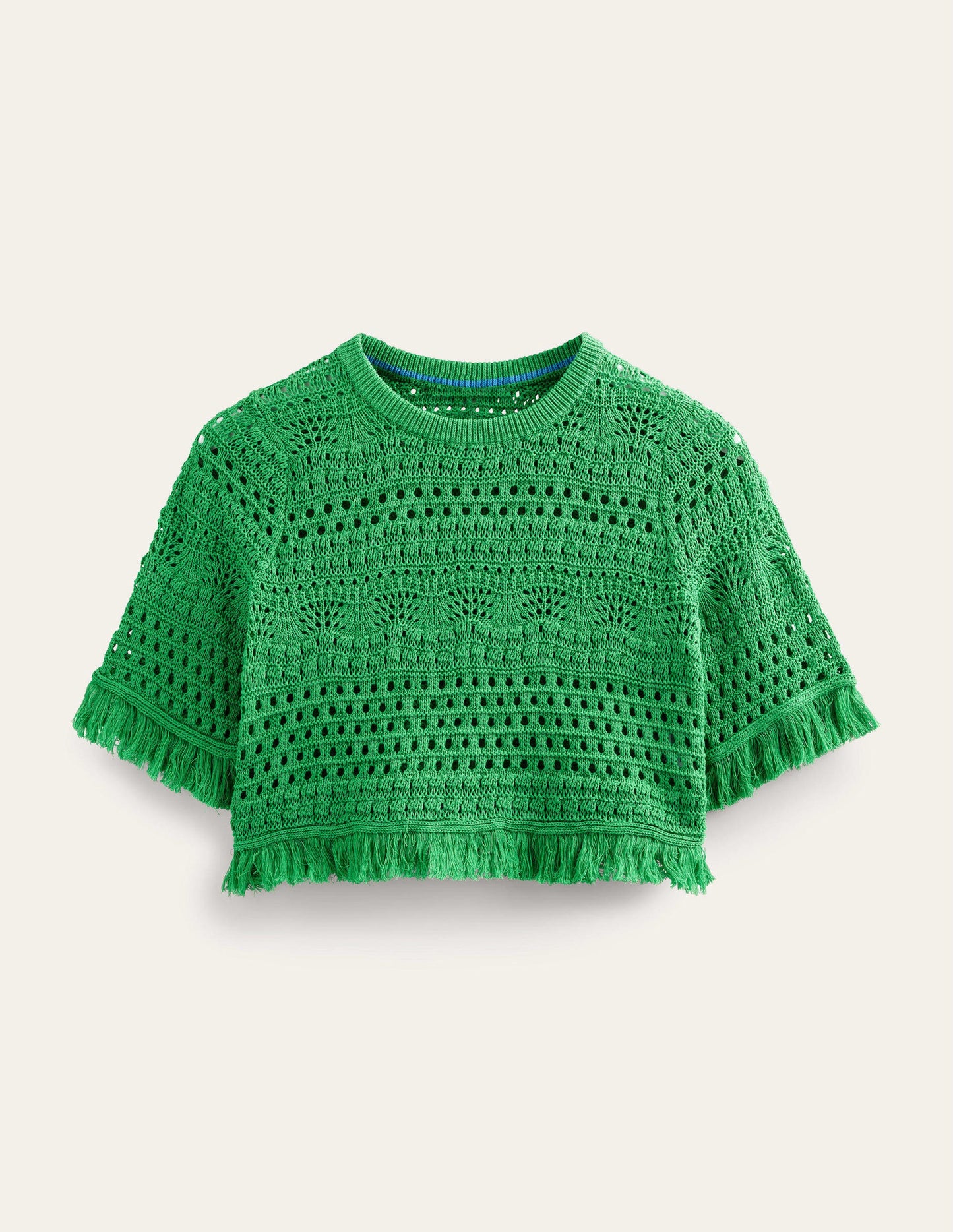 Cropped Fringe Crochet T-Shirt-Bright Green
