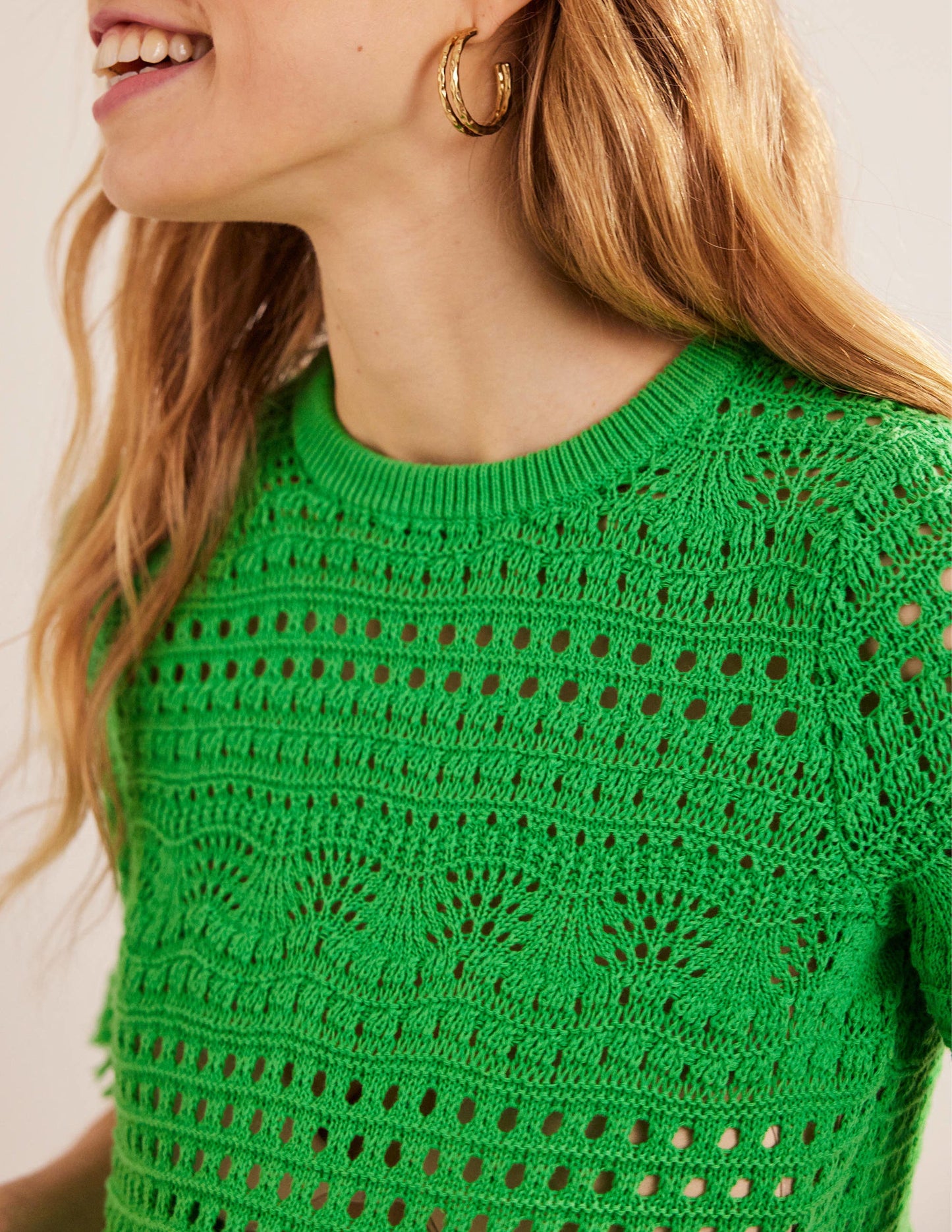 Cropped Fringe Crochet T-Shirt-Bright Green