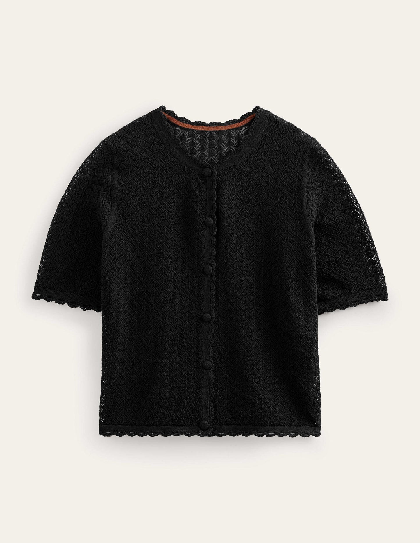 Cropped Short Sleeve Cardigan-Black