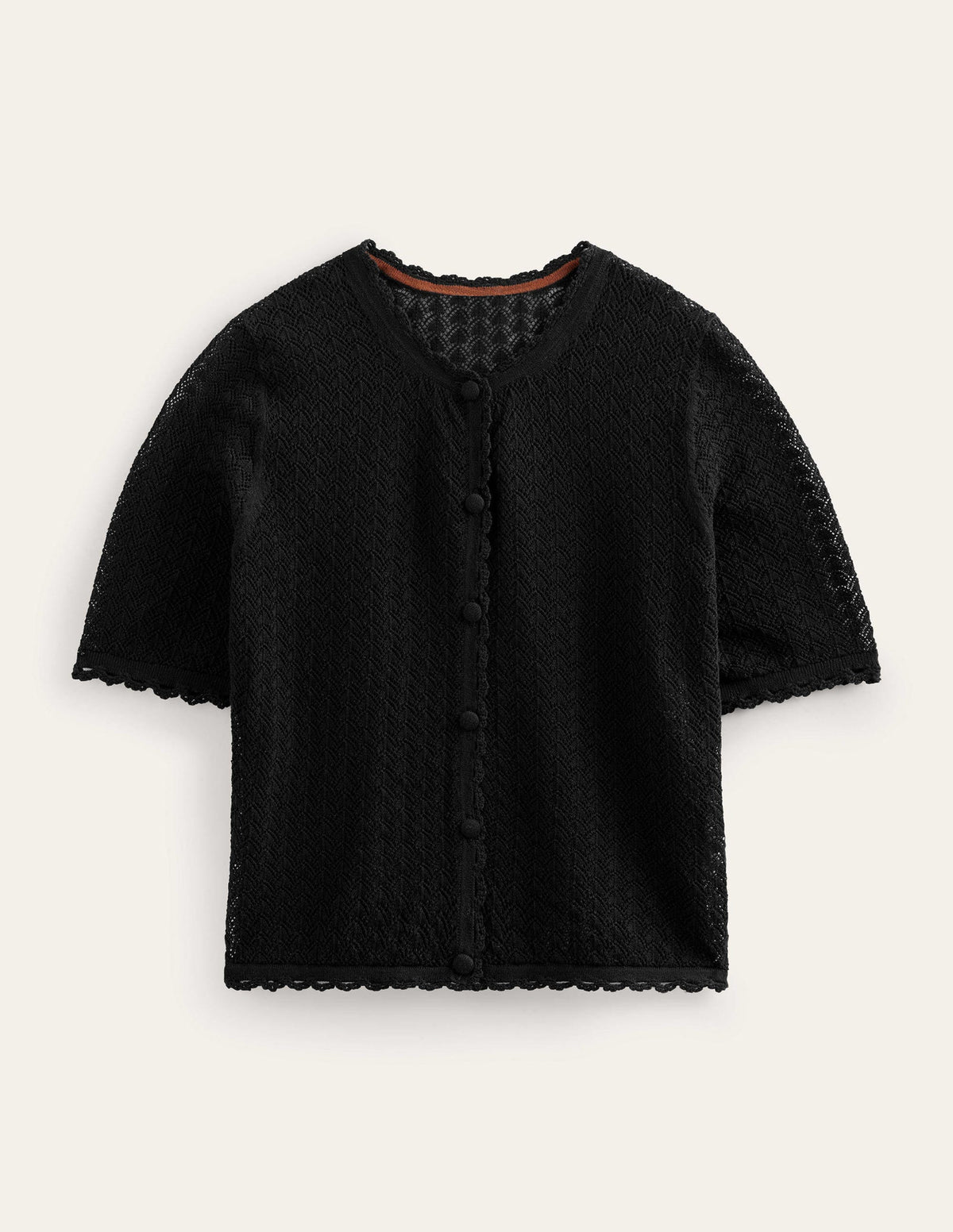 Cropped Short Sleeve Cardigan-Black - Image 5
