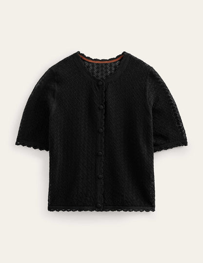 Cropped Short Sleeve Cardigan-Black-5