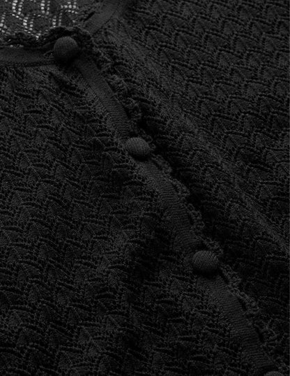 Cropped Short Sleeve Cardigan-Black-6