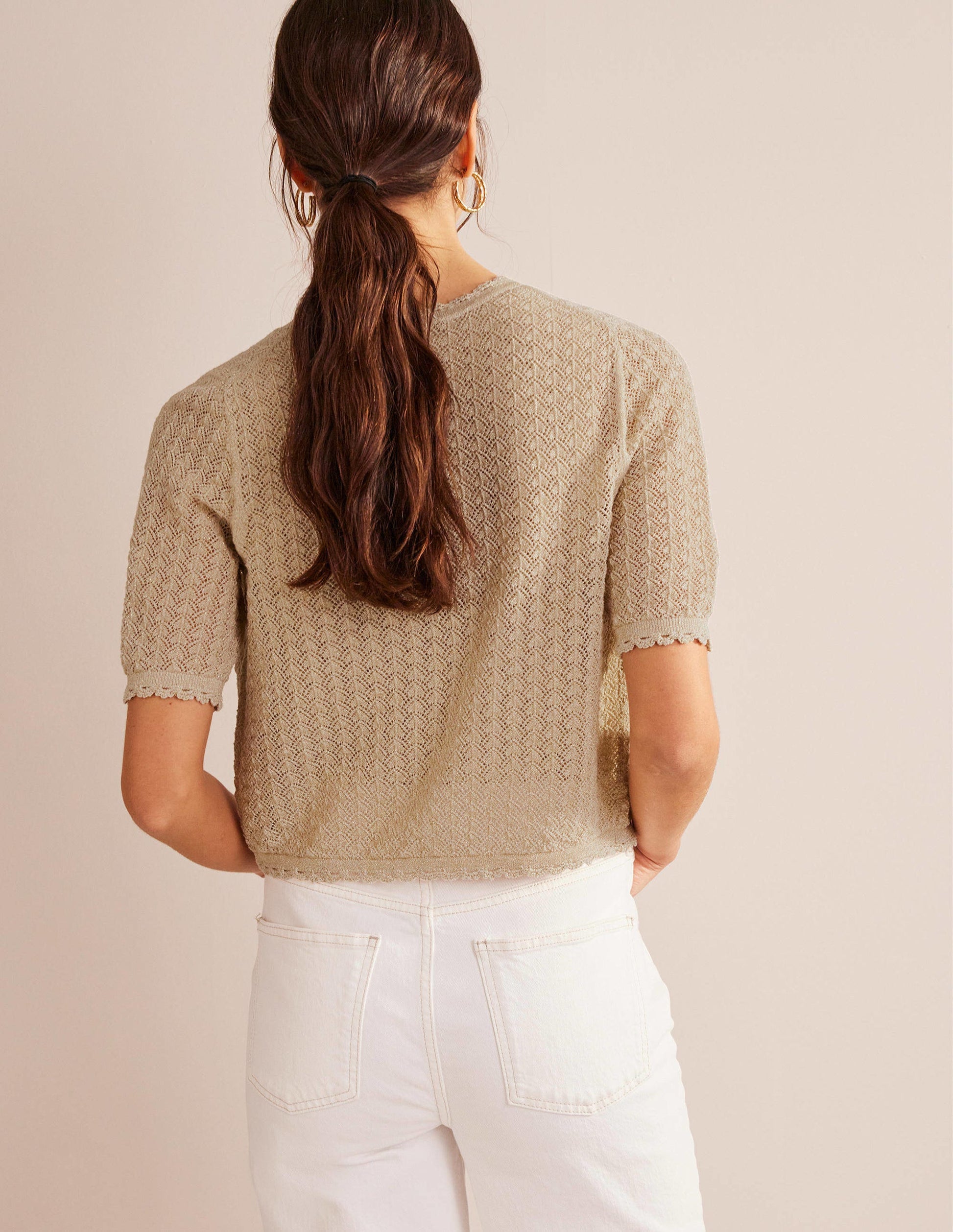 Cropped Short Sleeve Cardigan-Gold Sparkle-3