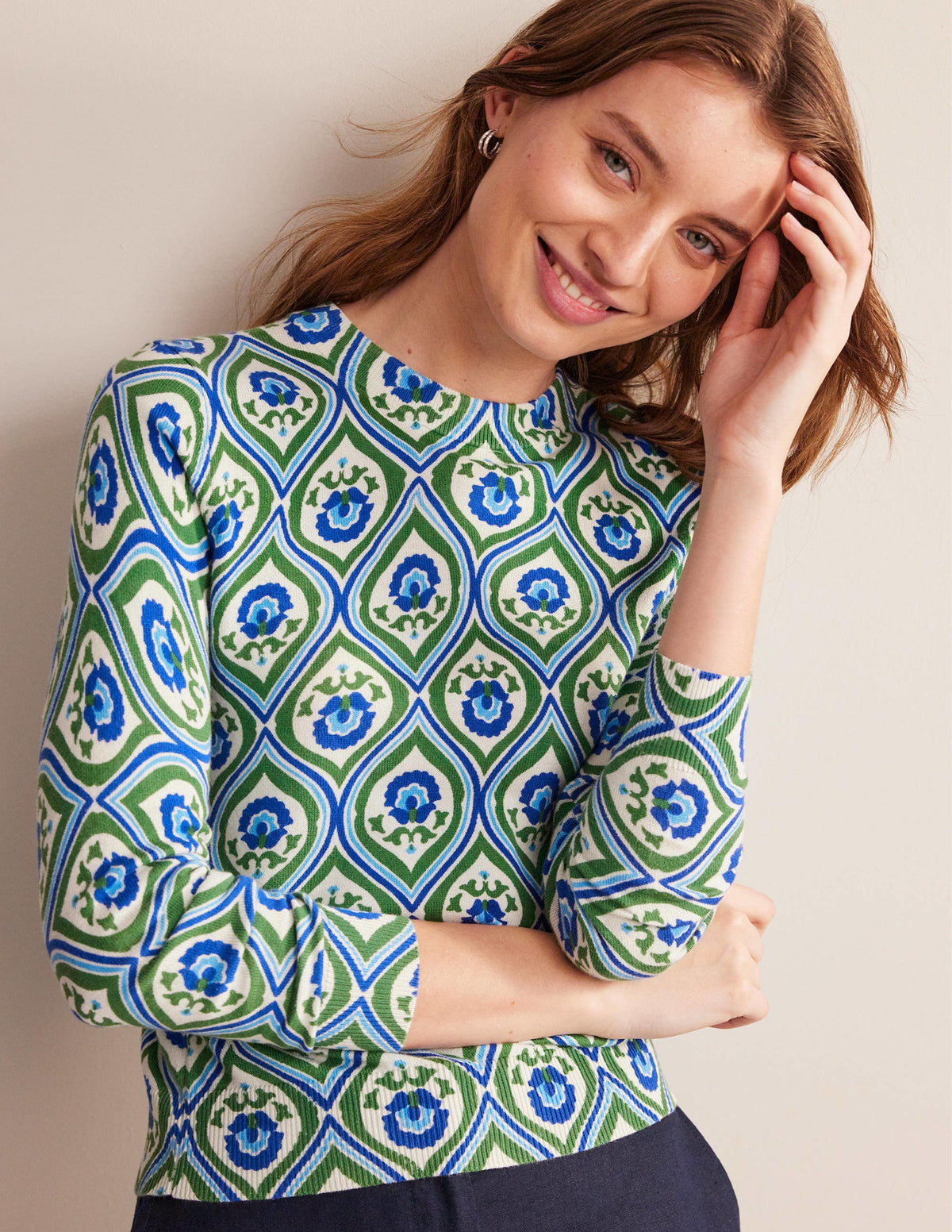Printed High Neck Jumper-Rolling Hills, Geo Cascade - Image 1