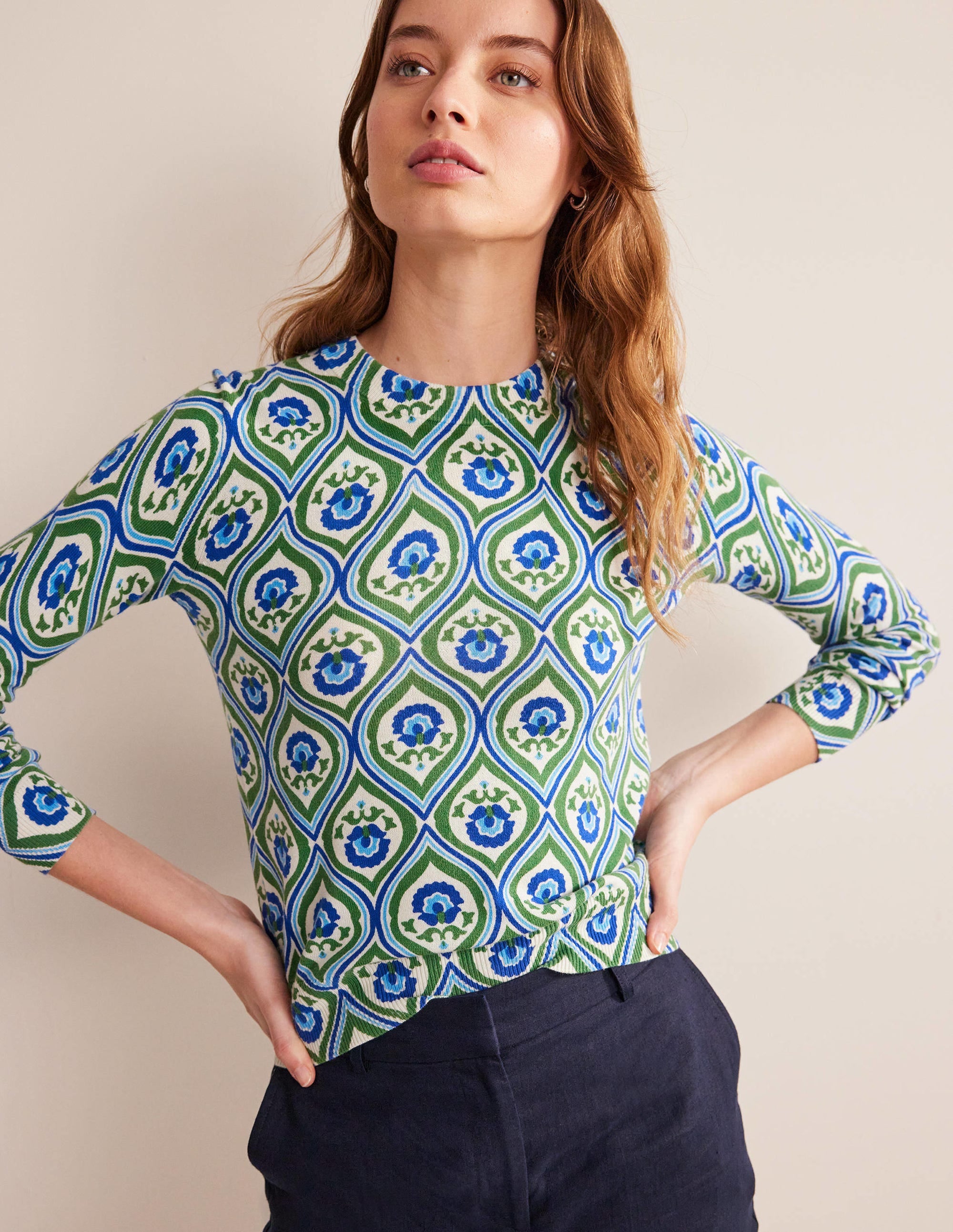 Printed High Neck Jumper-Rolling Hills, Geo Cascade - Image 4