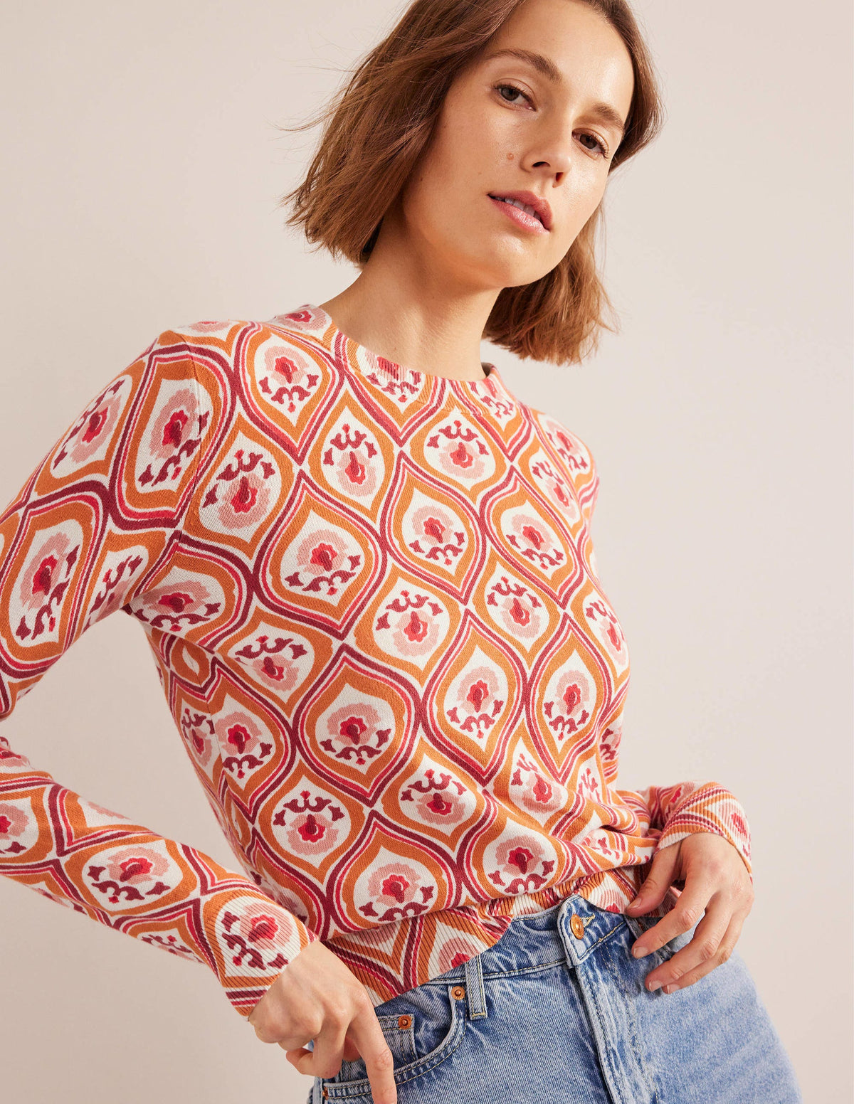 Printed High Neck Jumper-Kumquat, Geo Cascade - Image 1