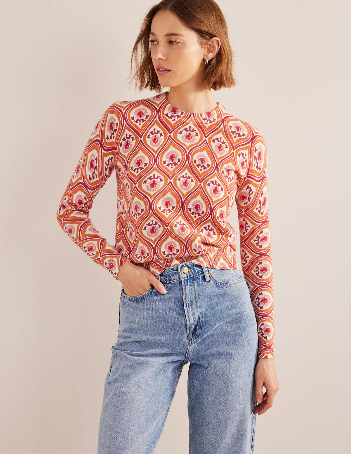 Printed High Neck Jumper-Kumquat, Geo Cascade - Image 4