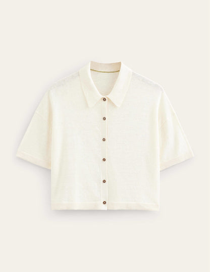 Collared Linen Knitted Shirt-Warm Ivory