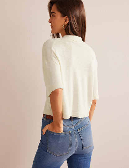 Collared Linen Knitted Shirt-Warm Ivory