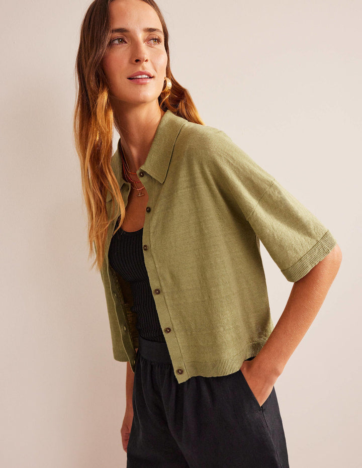 Collared Linen Knitted Shirt-River Reed