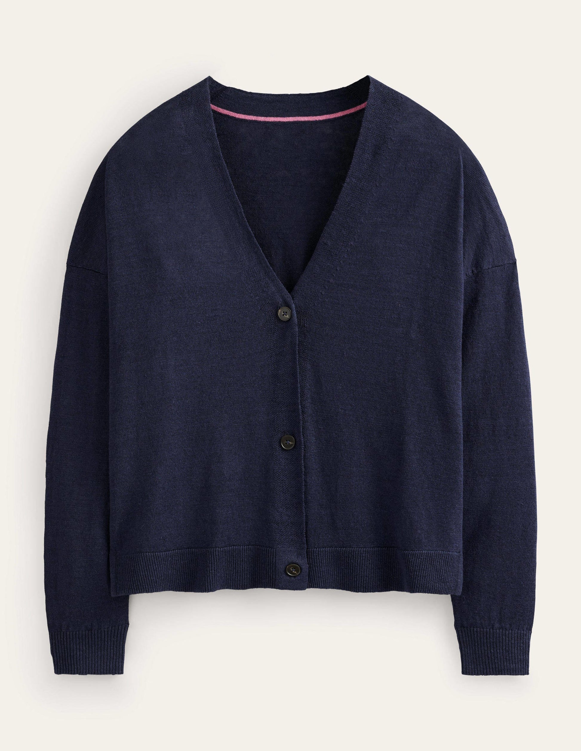Drop-Shoulder Linen Cardigan-Navy-6