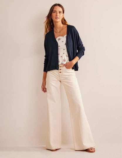 Drop-Shoulder Linen Cardigan-Navy-4