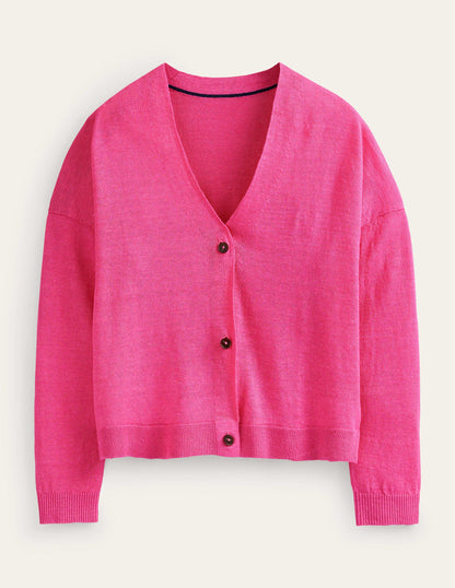 Drop-Shoulder Linen Cardigan-Festival Pink-5