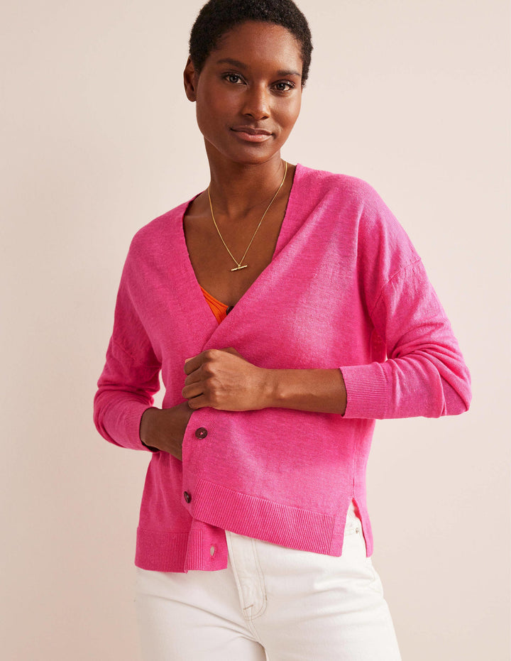 Drop-Shoulder Linen Cardigan-Festival Pink
