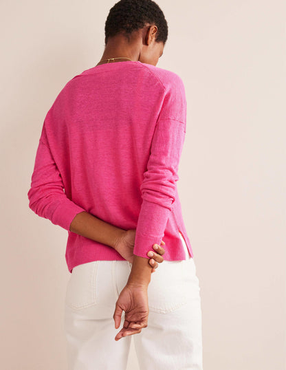 Drop-Shoulder Linen Cardigan-Festival Pink-3