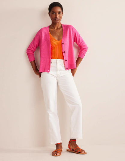 Drop-Shoulder Linen Cardigan-Festival Pink-4