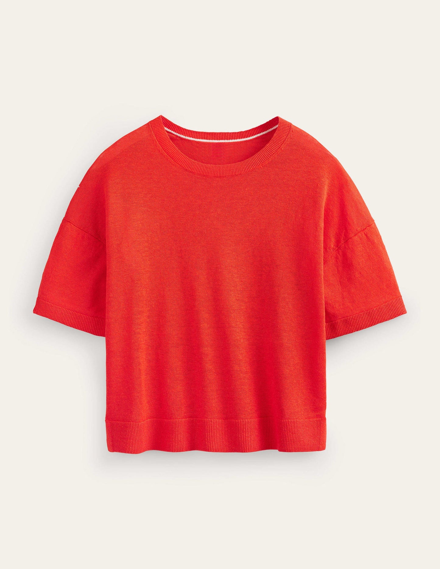 Drop-Shoulder Linen T-Shirt-Blood Orange
