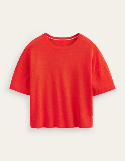 Drop-Shoulder Linen T-Shirt-Blood Orange-5
