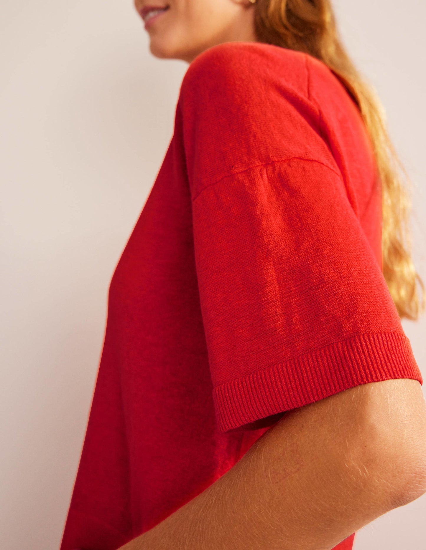 Drop-Shoulder Linen T-Shirt-Blood Orange
