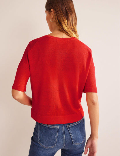 Drop-Shoulder Linen T-Shirt-Blood Orange-3