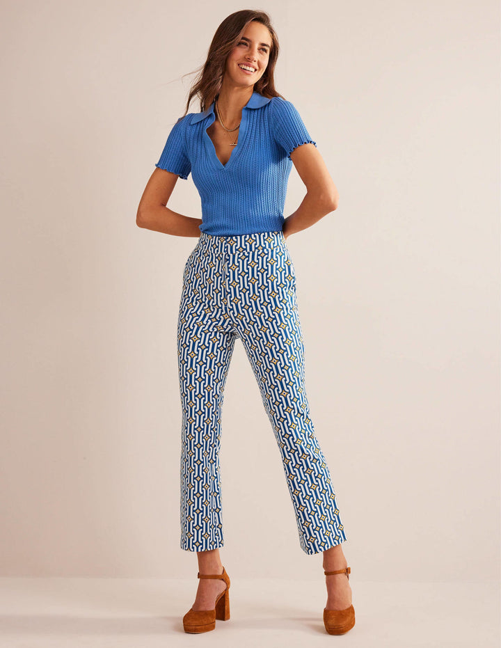 Cropped Flared Trousers-Sapphire, Azure Geo