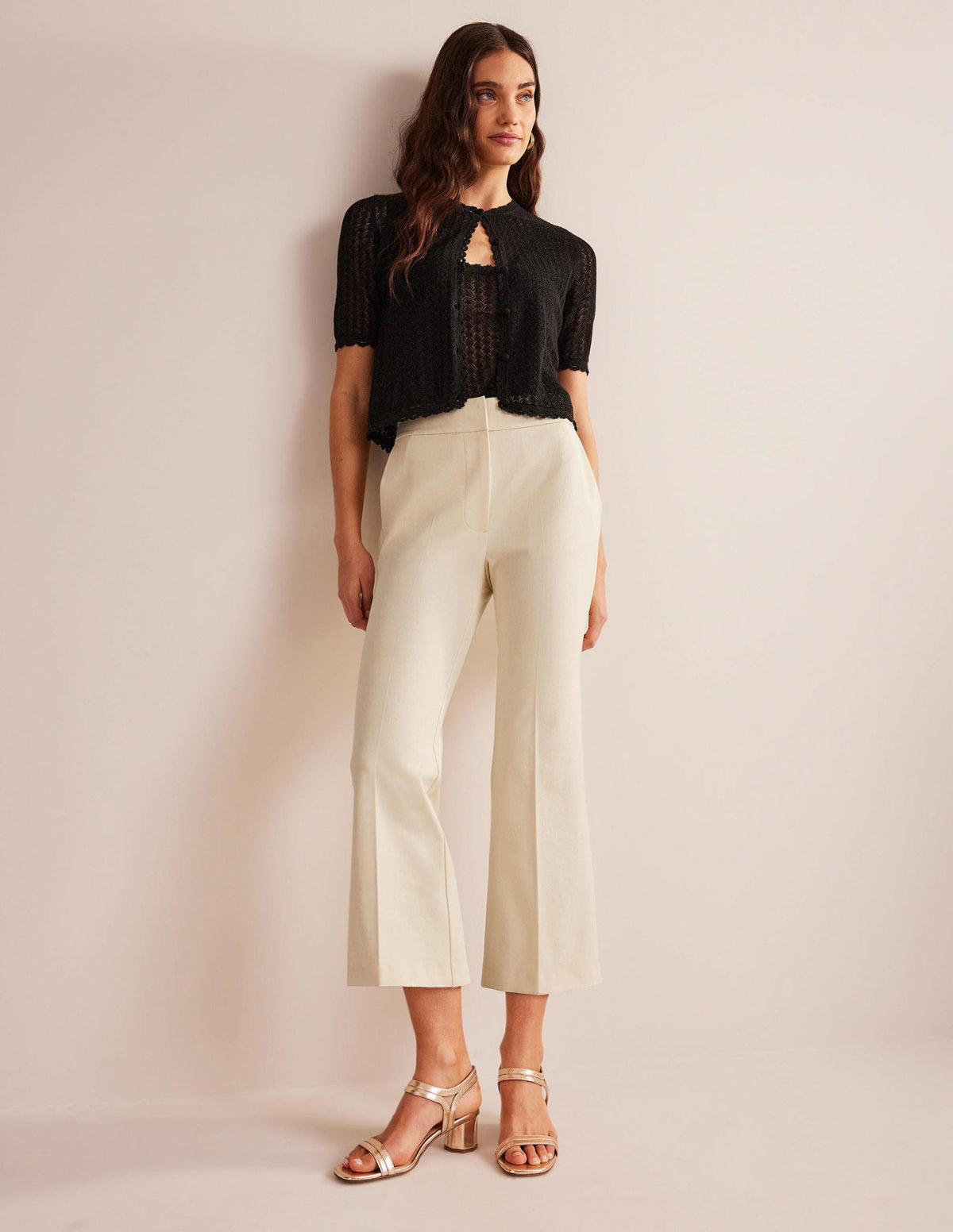 Bi-Stretch Crop Flare Trousers-Dorset Cream - Image 1
