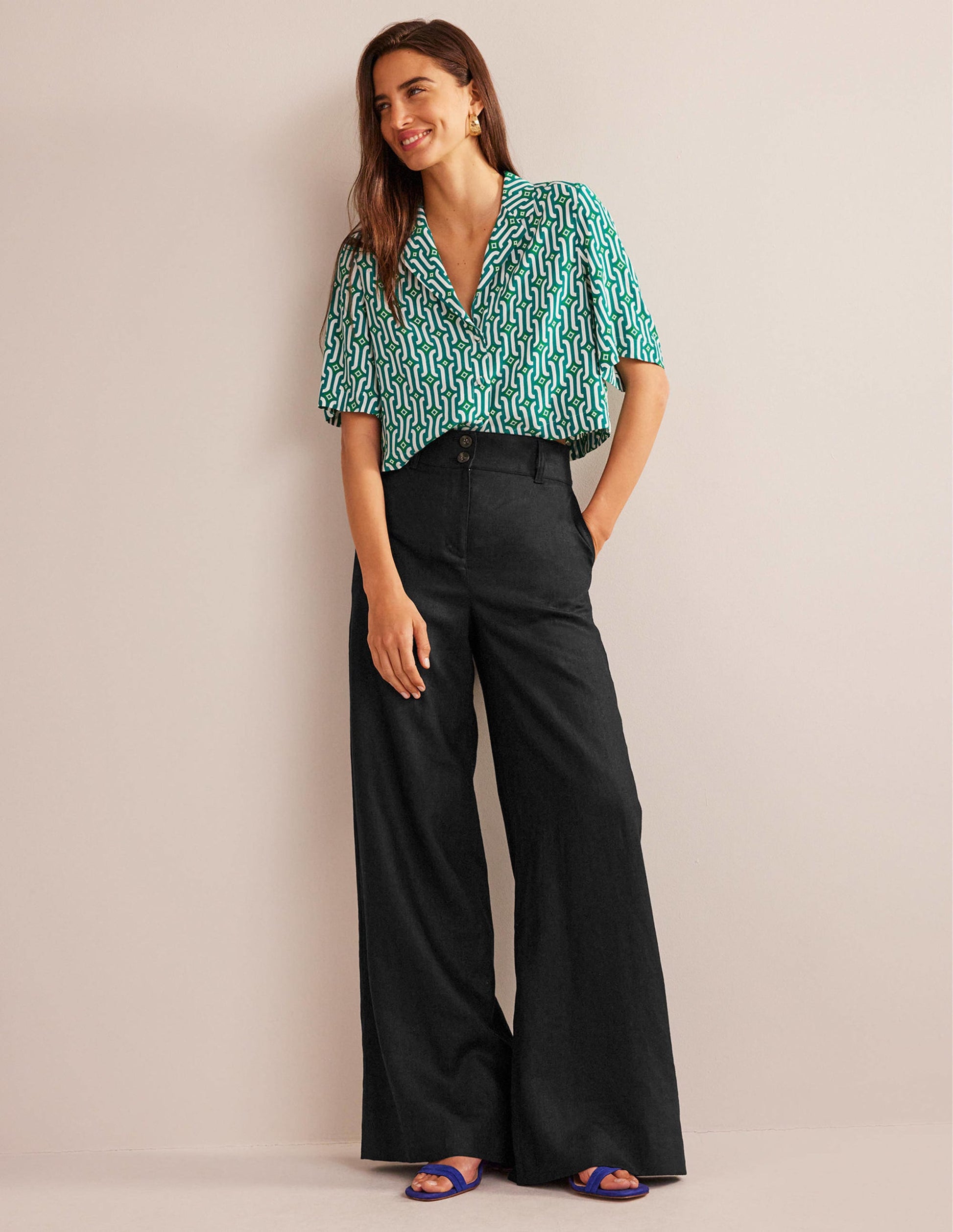 Highbury Linen Trousers-Black-1