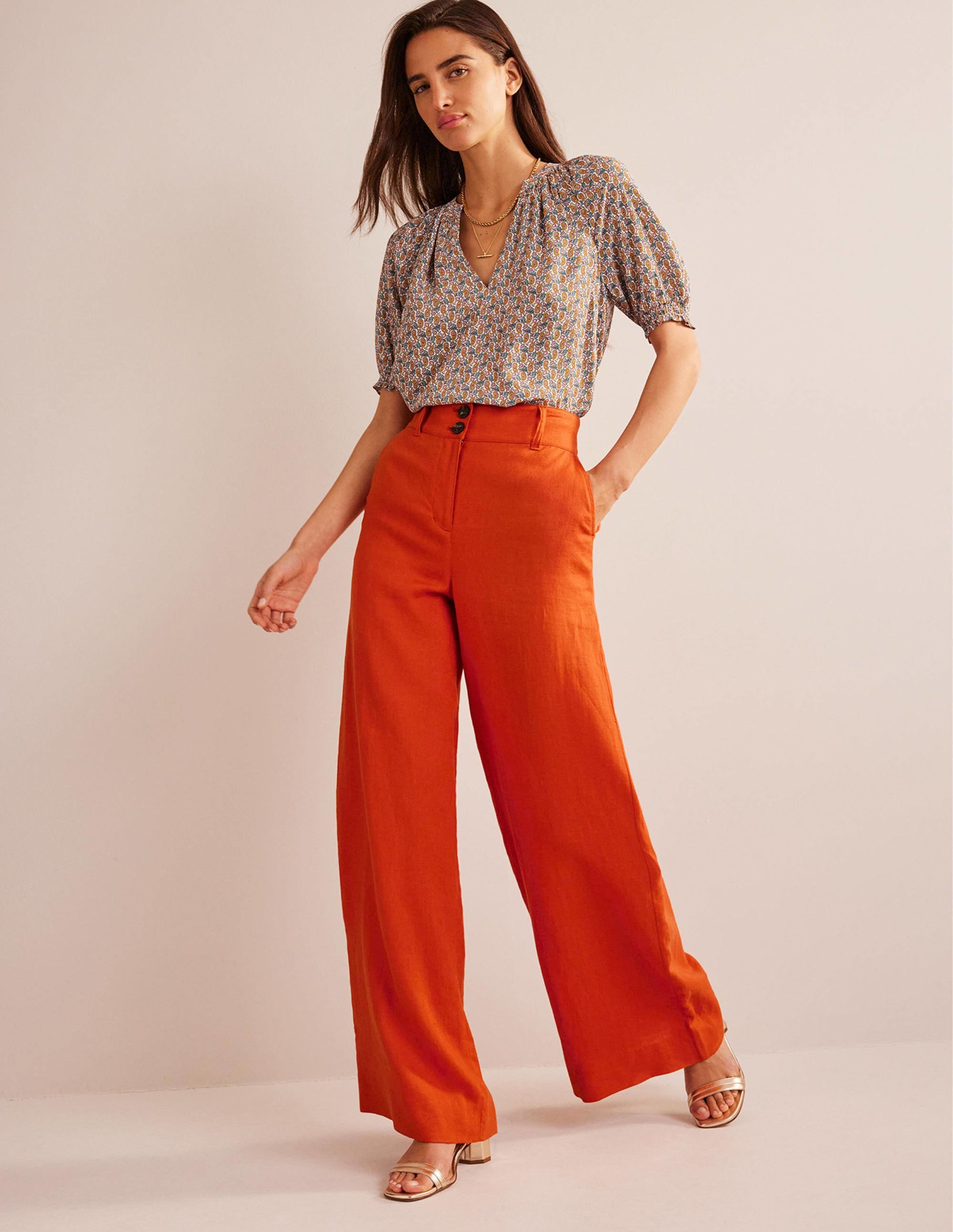 Highbury Linen Trousers-Kumquat - Image 1