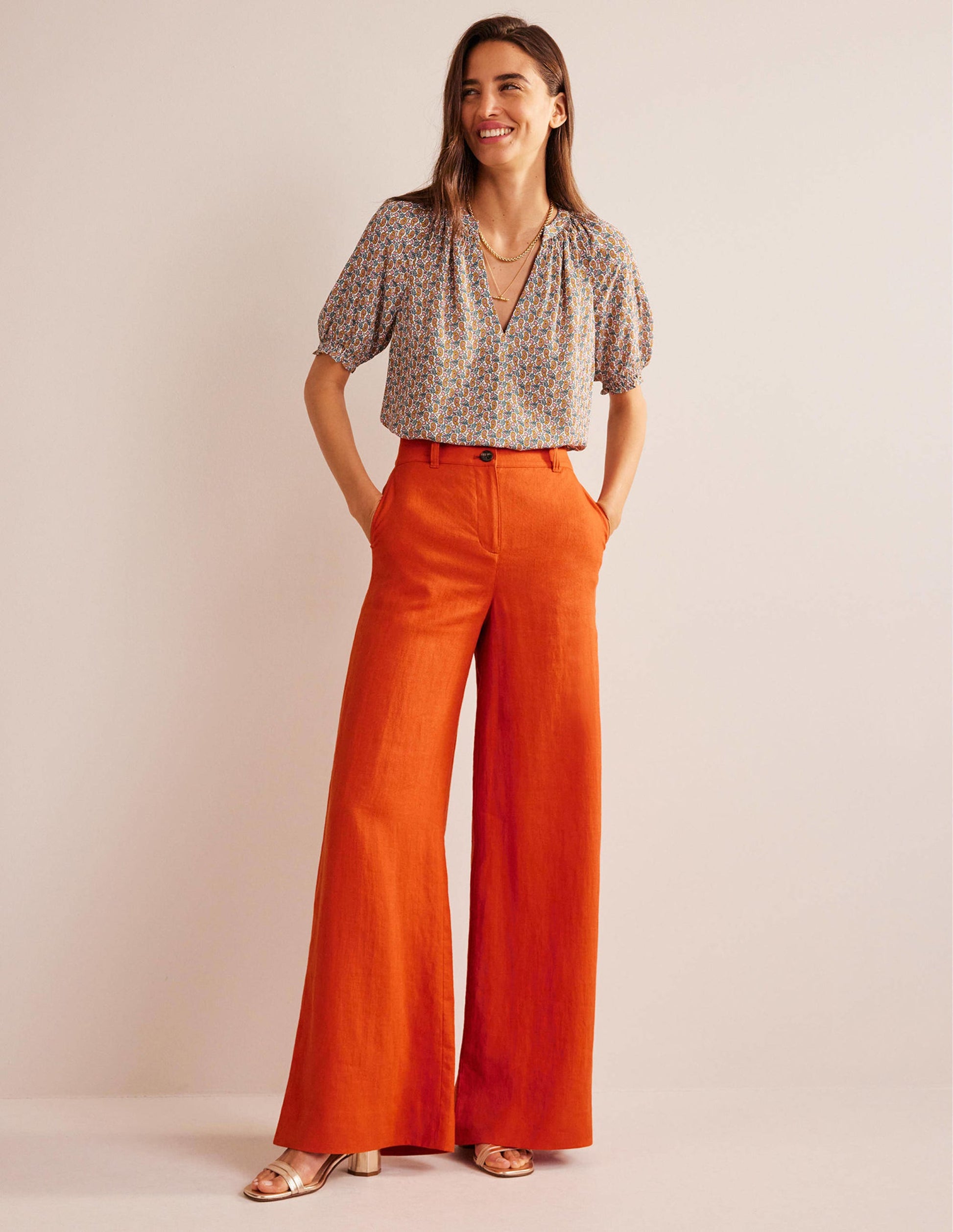 Highbury Linen Trousers-Kumquat-5