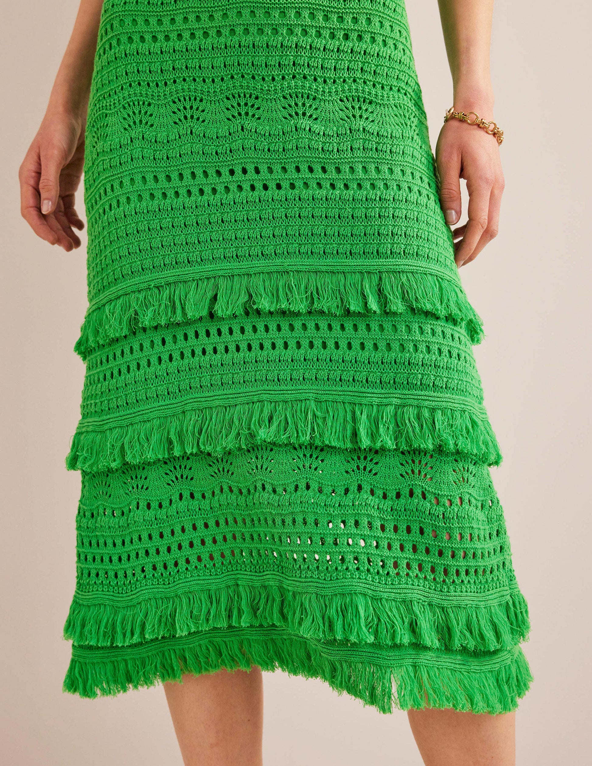 Fringe Crochet Knitted Skirt-Bright Green-2