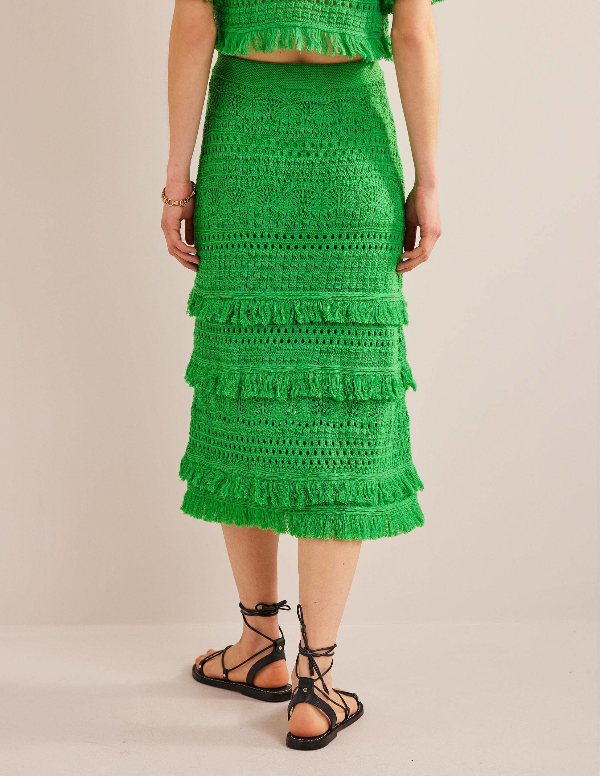 Fringe Crochet Knitted Skirt-Bright Green-3