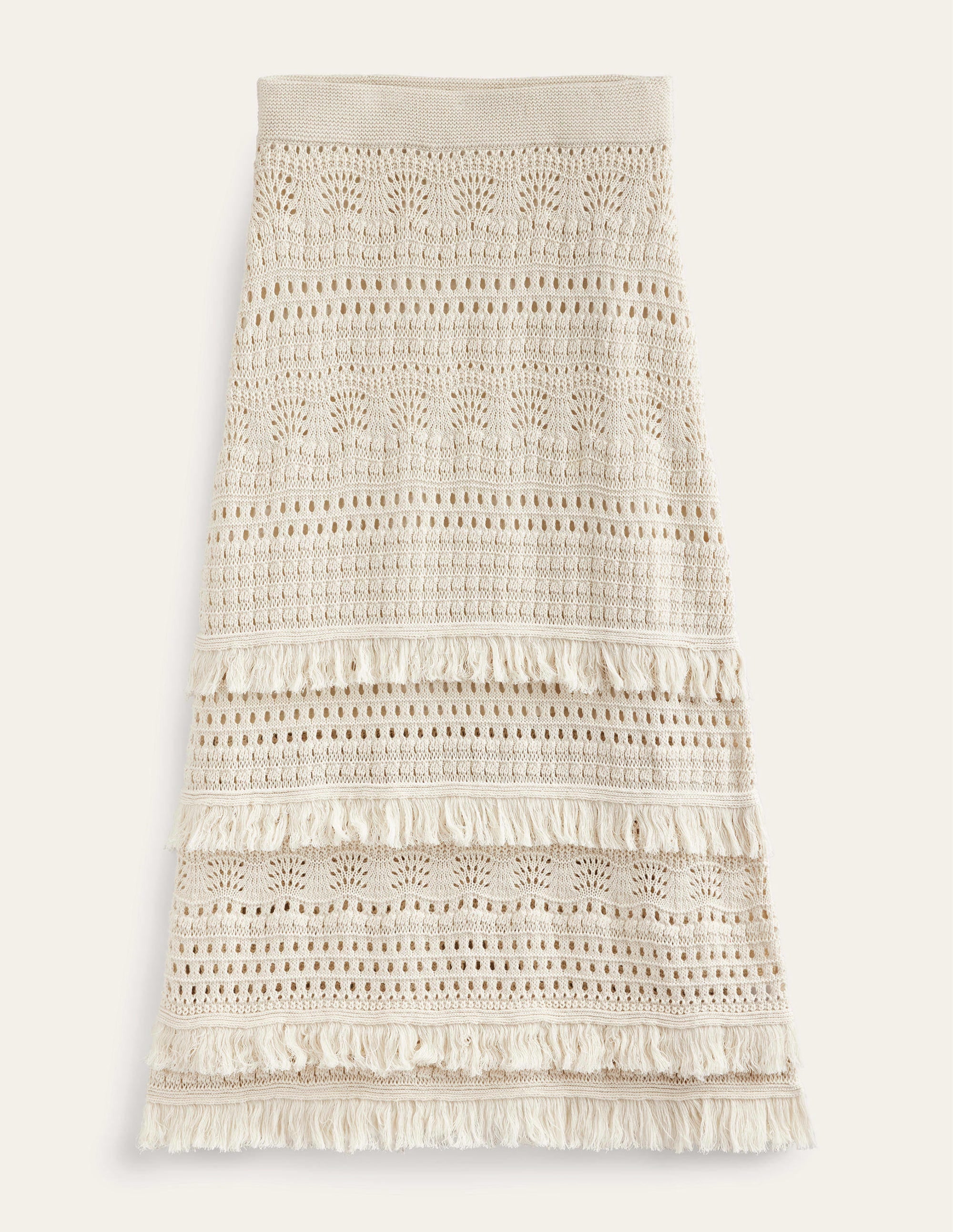Fringe Crochet Knitted Skirt-Warm Ivory - Image 6